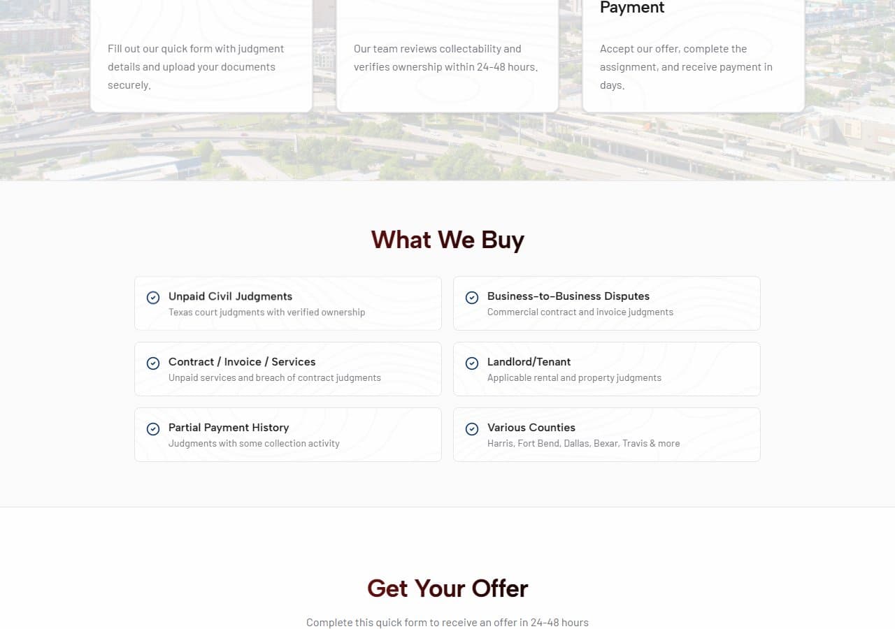 Sell Your Texas Judgment website detail 1