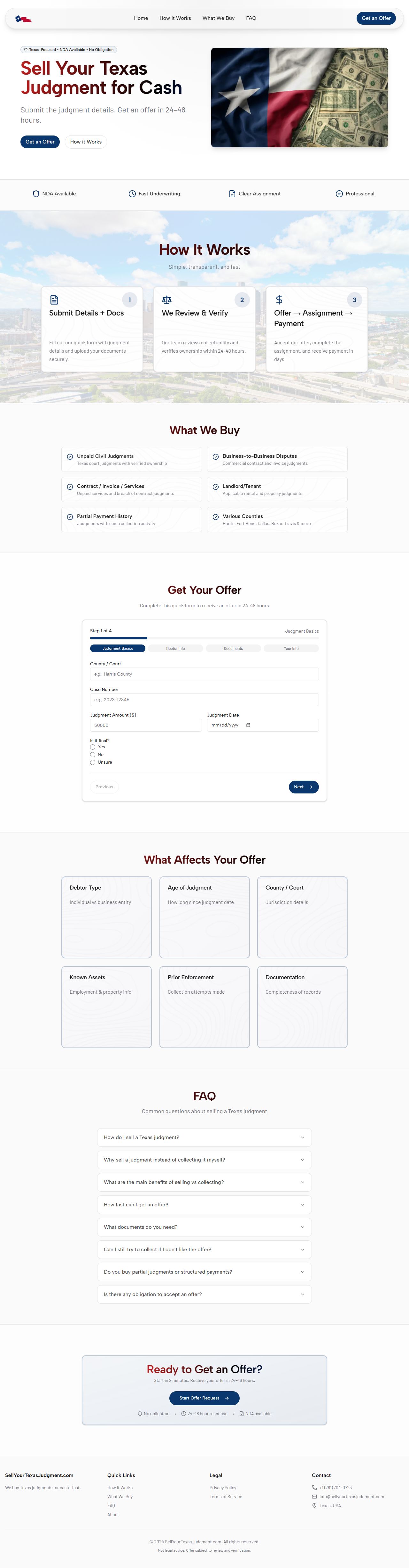 Sell Your Texas Judgment website captured for the Quanta Labs project showcase
